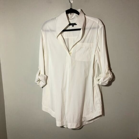 Lafayette 148 womens M white pullover shirt dress tunic toggle sleeves pockets - Picture 1 of 12
